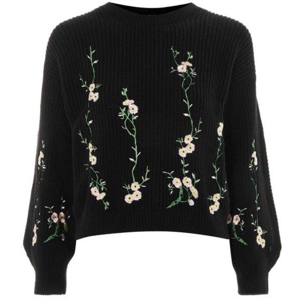 Topshop Black Embroidered Sweater